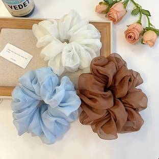 Sparkling Dazzle 3Pcs Large Mesh Organza Hair Scrunchie Headband for Women Random Rubber Band