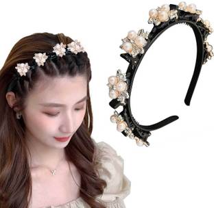 Lykaa Braided Double Layer Plait Plastic Flower Alligator Clips (Pack of 1) Head Band