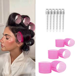Views Jumbo Rollers with 6Pcs Jumbo Large Hair Rollers and 6 Pcs Hair Clips (Pink) Hair Accessory Set