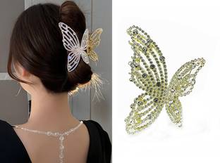 AmazingKarts Large Rhinestone Butterfly Hair Claw Clutcher Long Hair for Women & Girls(1PCS) Hair Claw