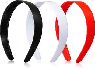 Diversa Wide Plastic Headbands with Teeth for School Girls, 3 Pcs, (Black, White & Red) Head Band