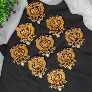 Nagneshi Art Temple Jewellery Lakshmi Gold Multicolor Ruby Pearl South Indian Hair Clip Women Hair Accessory Set