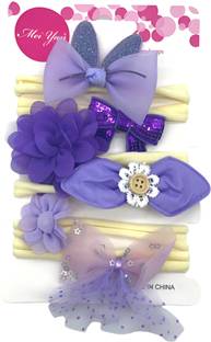 SYGA 6 Pies Handmade Fabric Bow Stretchable Thin Elastic for Newborns & Toddlers Baby Head Band