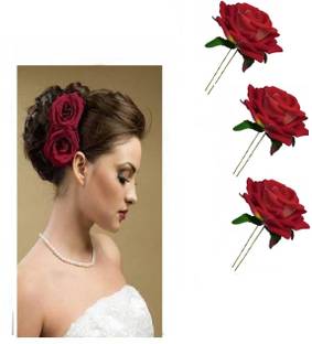 Kaima Rose Flower Bun Pin Hair Juda Pins Hair Clips (Pack of 3) Bun Clip