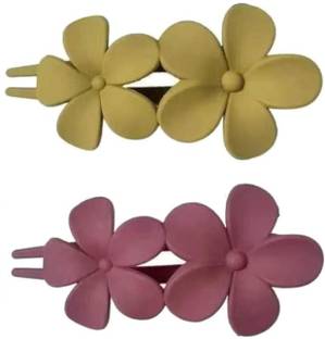MANODHRUVA 2pcs Super Matte Flower Duck Beak Bun Claw, Multicolor Bun Clip