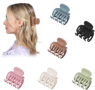 ZUGAD Hair Claw Clips, Double Row Teeth 1.6'' Medium Matte Hair Jaw Clips ( 6 Pcs ) Hair Chain