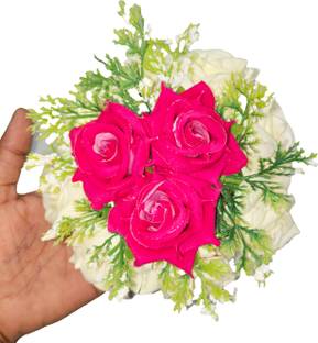 MEGARICH Indian Artificial Glossy Rose Flower Design Rounded Juda Bun Bridal Bun Clip