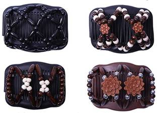 sannidhi 4Pcs Women Magic Beads Hair Clips Stretchy Double Comb Different hair styles Accessories Hair Claw