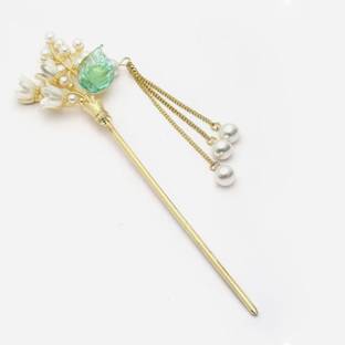 Ashkash 1pcs Retro Leaves Pearl Hair Stick Ancient Style Chinese Hair Chopsticks Hairpin Bun Stick