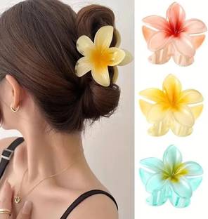 ETRENDZTRADERS Flower Design Plastic Hair Clutcher Pack of 3 Hair Claw