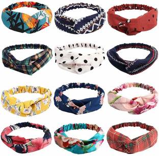 MANODHRUVA Elastic Solid Head Wraps Floral Print (Pack of 12) - Multicolour Head Band