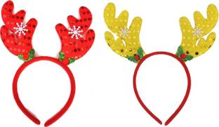 INFISPACE Christmas Reindeer Antlers Headband with Bells & Xmas FancyAccessories Pack of 2 Hair Band