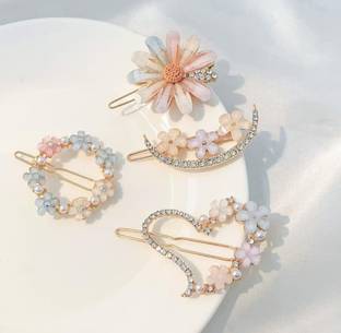 Vrrishti Agencies Studded Metal Flower Hair Clips Round Heart Half Moon Shape Hair pins Hair Pin