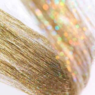 D-DIVINE (2 pcs) Hair Tinsels for Women & Girls - Gold Glitter Hair Extensions Braid Extension