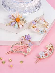 Sonpal 4Pcs Korean Stylish Multi Design Hair Clip & Flower Lock Pin Girls & Women Hair Clip