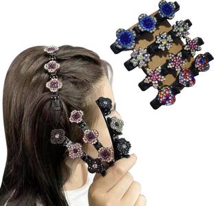 Blubby Crystal Hair Clip with 3 Small Clips for Women (Pack of 4) Hair Clip