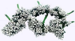 Atipriya Artificial Pollen Flowers (6 silver) Bun Stick