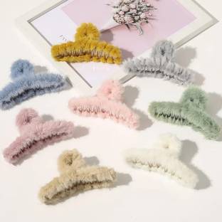 Sharum Crafts 8 PCS Faux Fur Claw Clip for Winter, Large Fuzzy Hair Claw for Thick Thin Hair Hair Claw
