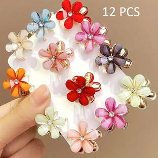 Freebies Korean Cute Glossy Multicolor Flower Hair Clip Clutcher for Girls Pack of 12 Hair Claw