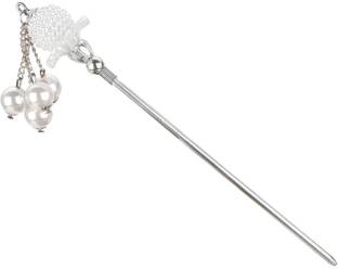 Sparkling Dazzle 1 Pc Ancient Style Pearl Metal Hair Sticks/Juda Pin/Juda Stick for Women Bun Stick