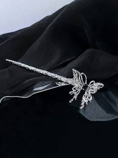 YELLOW CHIMES Hair Clips For Women Hair Stick With Butterfly Designed Silver Toned Juda Pin Hair Clip