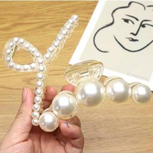 RIDDHI CREATION Pearl Hair Claw Clips, Pearl Hair Clutches For Women & Girls (Pack Of 2) Hair Claw