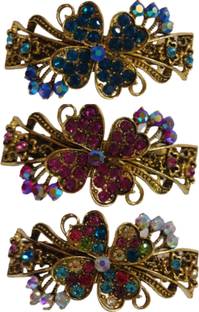 S Mark Gold Metal With Multi Stone Clip For Women And Girls (1pcs) (Design May Very) Hair Clip