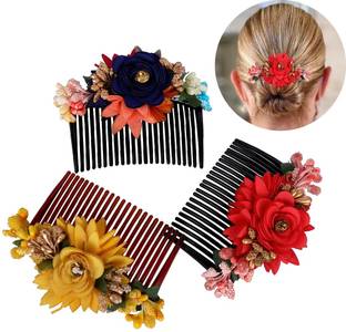 Myra Collection Artificial Flowers Jewellery Hair Comb pin For Women pack of 3 hair combo