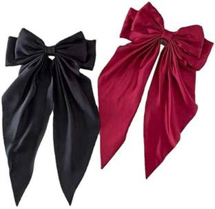 RimR Scarf Hair Bow Clip (Black & Red) Pack of 2 Hair Clip