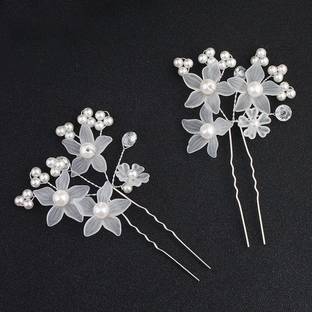 Kaima Bridal Wedding Hair Pins Silver Rhinestones Pearl-Silver Juda Pin (Pack of 2) Back Pin