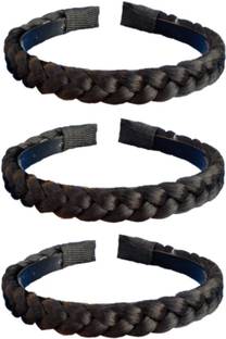 Rhosyn Plaited Braided Hairband Headwear for Girls and Women (Black) (Pack of 3) Hair Band