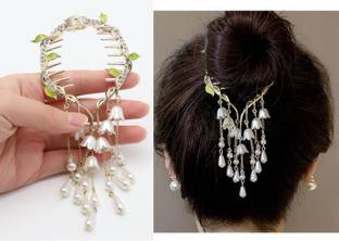 OLLIVOO 1 PC Bun Hair Clip Women Flower & Faux Pearl Charm Fashion Hair Claw Bun Clip Bun Clip