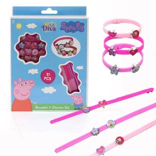 Li'l Diva Peppa Pig Bracelet + Charms Set|For Girls 3+ Years Hair Accessory Set