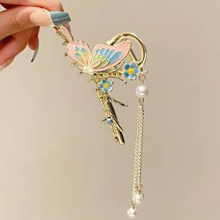 Star Work Butterfly Metal Hair Clip Pearl Chain Tassel Fashion Hair Clip for Women Girls Hair Claw