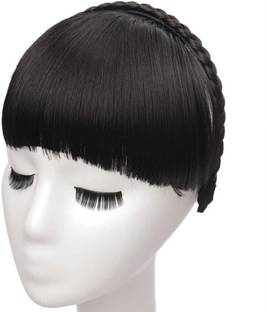 Ritzkart Girls Headband Hair Bangs with braid Neat Fringe Extensions Synthetic Hair Accessories Braided Hairband Forehead Bangs with Headband ( BLACK ) Braid Extension