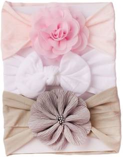 SYGA 3 Pcs Bow & Flower Stretchable Nylon Headband for Newborn Infant Toddlers Baby Head Band