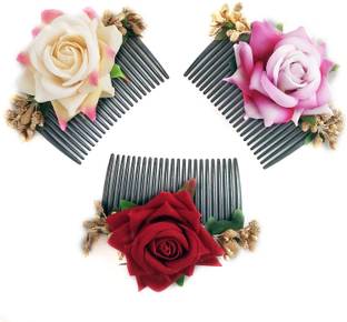 Myra Collection set of 3Jooda Pin Hair Accessories with Cloth Flower for Women Hair Clip