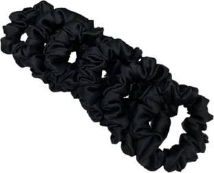 hummanbird Silk Black Scrunchies Cute Large Hair Tie Soft Elastic Scrunchies Set of 6 pcs Rubber Band