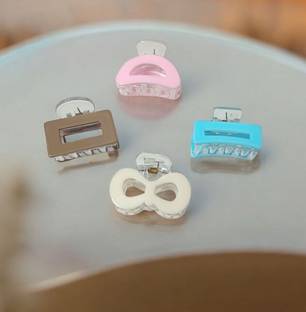Sparkling Dazzle 4Pcs 7cm Glossy Double Layer Strong Mix D Shape Bow Rectangle Square Nonslip Hair Clip