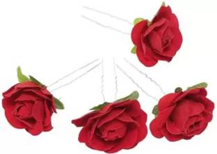 Rubela Red Rose Side Metal Bridal Juda Stick Pin Hair Clip for Women Hair Pin Hair Pin