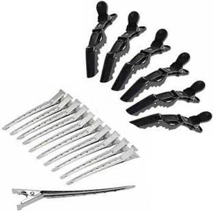 PINK BLOOM Crocodile Hair Clips black(6) + Hair Section Dividing Silver Steel Clip (12) Hair Clip