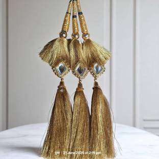 Sunduseva golden Handmade Paranda for Long Braids – Punjabi Style Braid Extension