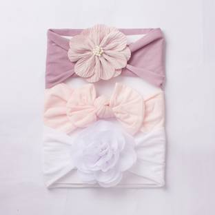 SYGA 3 Pcs Bow & Flower Stretchable Nylon Headband for Newborn Infant Toddlers Baby Head Band