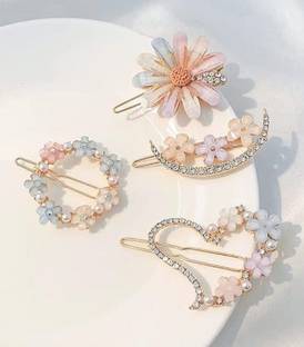 Blubby Pearl Korean Hair Clips Hair Pin for Girls Women (Pack f 4) Hair Clip
