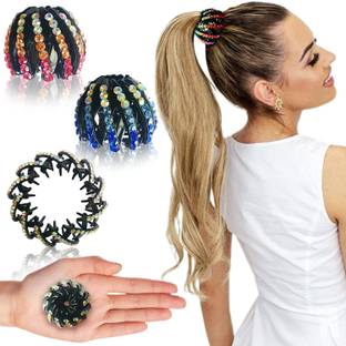BAOER Bird Nest Bun Maker Ponytail Stone Ponytail Holder Hair Clip (Pack of 3) Bun Clip