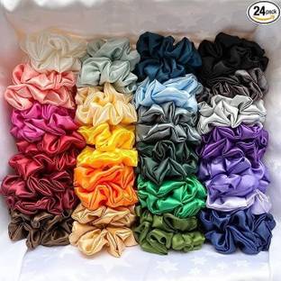 Tryzm Collection Luxury Satin Scrunchies for women girls | PACK OF 24 Random Color Rubber Band
