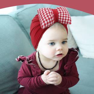 SYGA Plaid Bow Knot Turban Hat for 0-3 Years (Big Red (Plain Red Bow) Head Band
