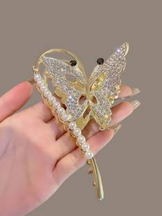 VSAKSH Rhinestone Butterfly Big Hair Clip Pearl Metal Hair Claw Clips Hair Claw