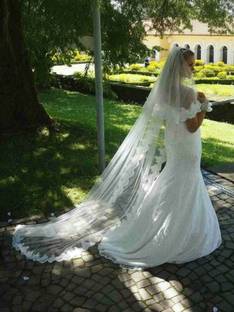 UNIQUE BRIDAL Wedding Veil Tulle 2 Layers 3.Meter Long Cathedral Bridal Veil with Hair Comb Hair Accessory Set