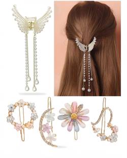 Blubby Butterfly Clutcher and Korean Clips for Women 5 Pieces Combo Hair Claw